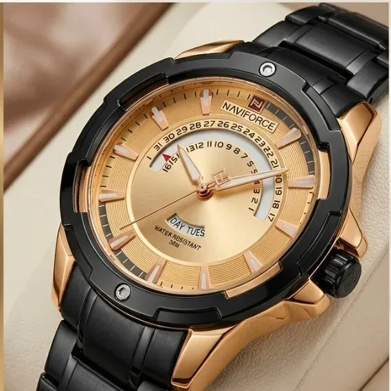 Naviforce NF-9121 Chain Strap Gold & Black Color Watch