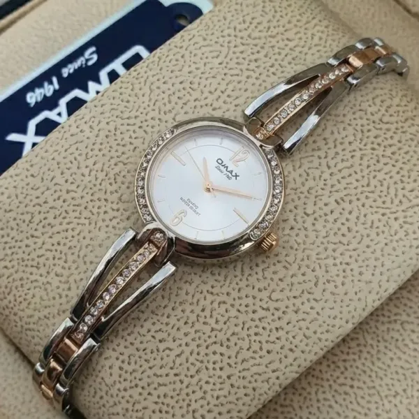 Omax JES974 Silver Rose Gold Color Bracelet Ladies Watch Stainless Steel