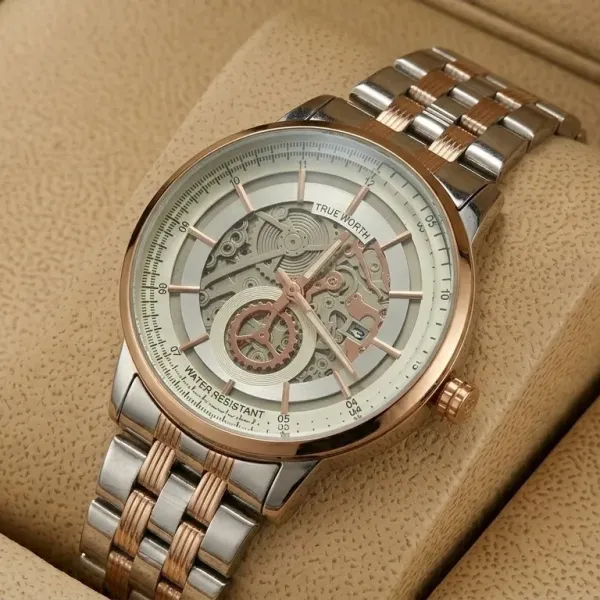 True Worth 2341 Rose Gold & White Chain Strap Watch
